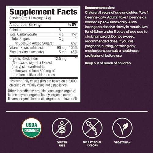 Nature's Way Sambucus Zink Lutschtabletten mit Holunder und Vitamin C, Honig-Zitrone-Geschmack, 24 Lutschtabletten