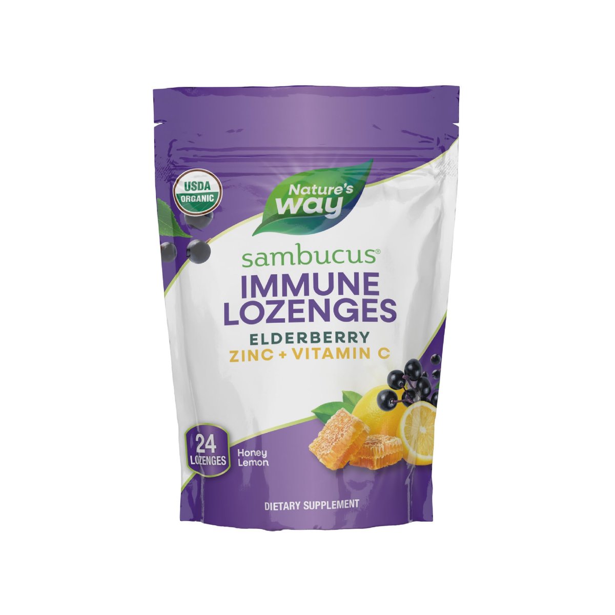 Nature's Way Sambucus Zink Lutschtabletten mit Holunder und Vitamin C, Honig-Zitrone-Geschmack, 24 Lutschtabletten