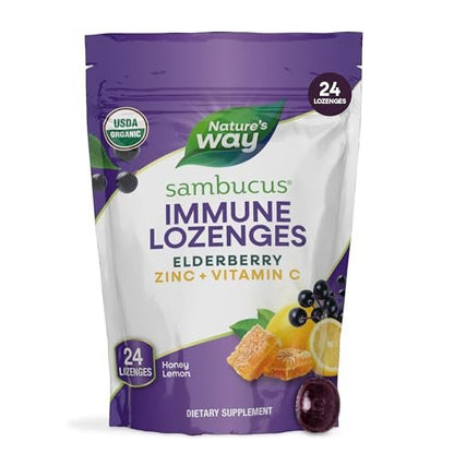 Nature's Way Sambucus Zink Lutschtabletten mit Holunder und Vitamin C, Honig-Zitrone-Geschmack, 24 Lutschtabletten