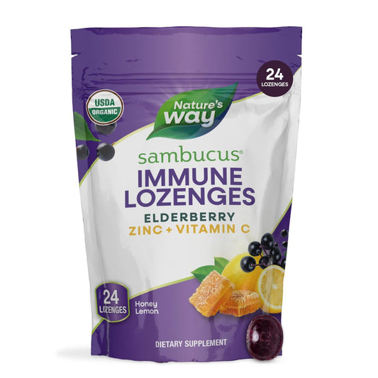 Nature's Way Sambucus Zink Lutschtabletten mit Holunder und Vitamin C, Honig-Zitrone-Geschmack, 24 Lutschtabletten