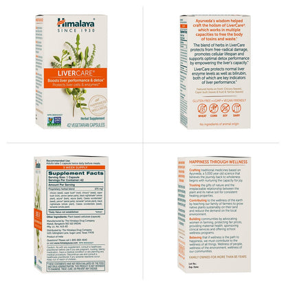 Himalaya LiverCare – Pflanzliche Unterstützung für die Leber, Förderung der Abfallausscheidung, Leberreinigung & -reparatur, sowie Gallenproduktion, Leberunterstützung, vegan, nicht-GVO, glutenfrei, 375 mg, 42 Kapseln