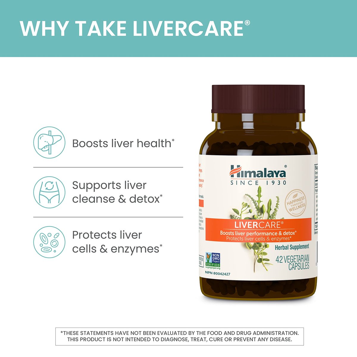 Himalaya LiverCare – Pflanzliche Unterstützung für die Leber, Förderung der Abfallausscheidung, Leberreinigung & -reparatur, sowie Gallenproduktion, Leberunterstützung, vegan, nicht-GVO, glutenfrei, 375 mg, 42 Kapseln