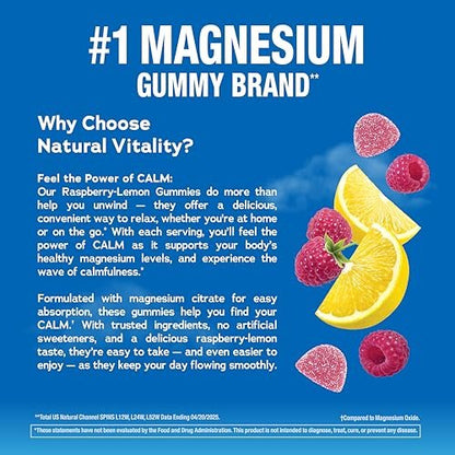 Natural Vitality Calm Magnesium Gummis – Stressabbau & Entspannung, Himbeer-Zitrone, 120 Stück