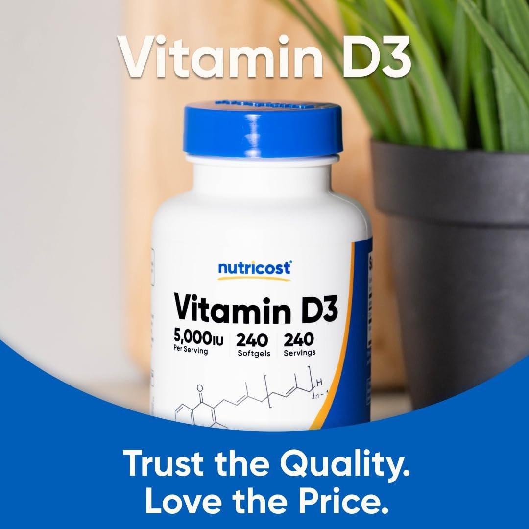 Nutricost Vitamin D3 5.000 IE (125 mcg), 240 Weichkapseln – Nicht-GVO und glutenfrei