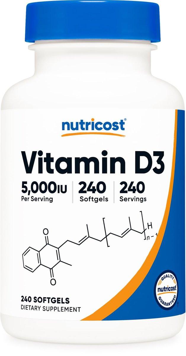 Nutricost Vitamin D3 5.000 IE (125 mcg), 240 Weichkapseln – Nicht-GVO und glutenfrei