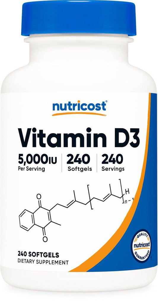 Nutricost Vitamin D3 5.000 IE (125 mcg), 240 Weichkapseln – Nicht-GVO und glutenfrei