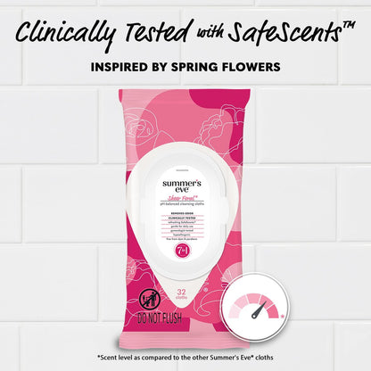 Summer's Eve Sheer Floral Feuchttücher für die Intimhygiene, pH-balancierte Formel hilft bei der Kontrolle von Vaginalgeruch, wiederverschließbare Packung, 32 Tücher, 4er-Pack