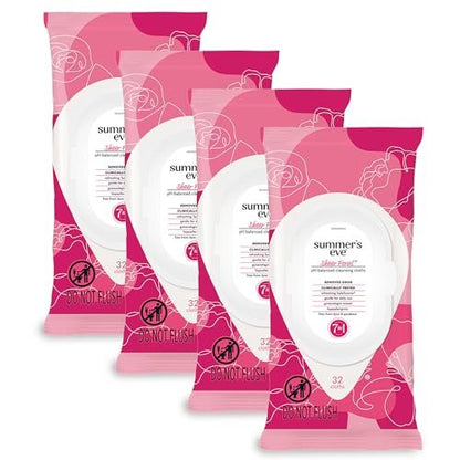Summer's Eve Sheer Floral Feuchttücher für die Intimhygiene, pH-balancierte Formel hilft bei der Kontrolle von Vaginalgeruch, wiederverschließbare Packung, 32 Tücher, 4er-Pack