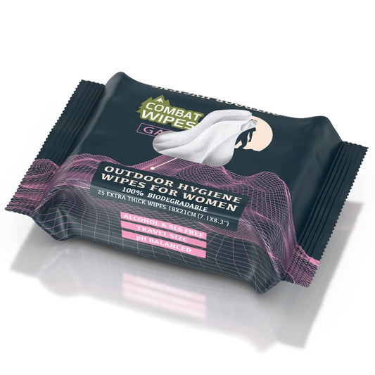 Combat Wipes Gaia – Feuchttücher für die weibliche Hygiene im Freien – Extra dick, ultraleicht, biologisch abbaubar, pH-ausgeglichene Körper- und Handreinigungstücher für Frauen mit Aloe (1 Packung, 25 Tücher)