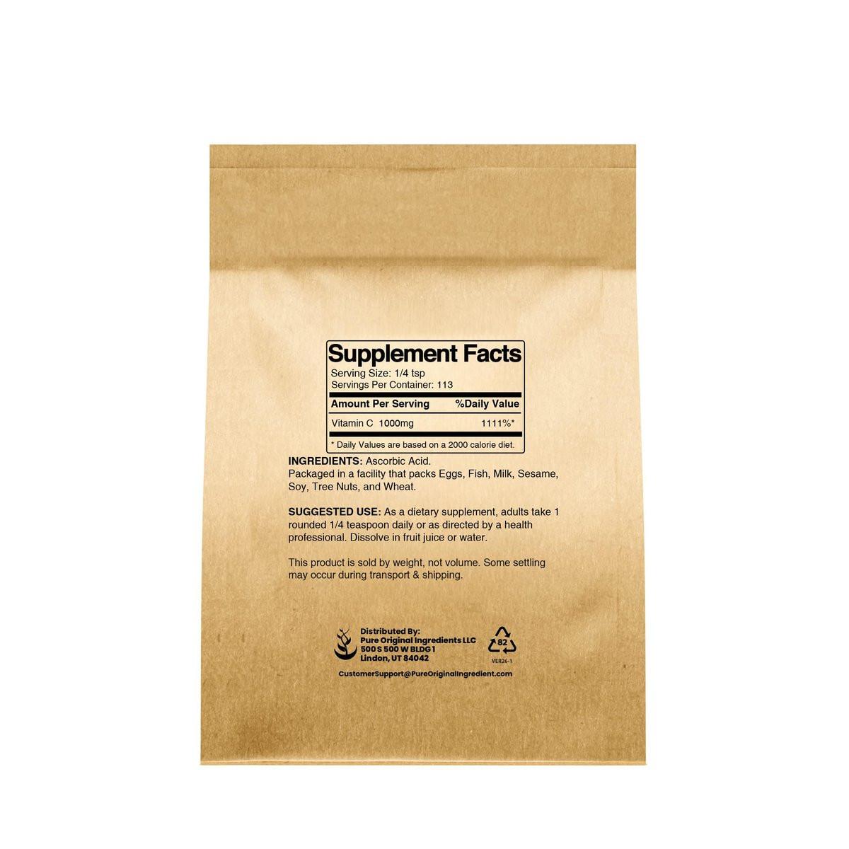 PURE ORIGINAL INGREDIENTS Vitamin C Pulver (4 oz) – Ascorbinsäure, Nicht GVO, Nahrungsergänzungsmittel