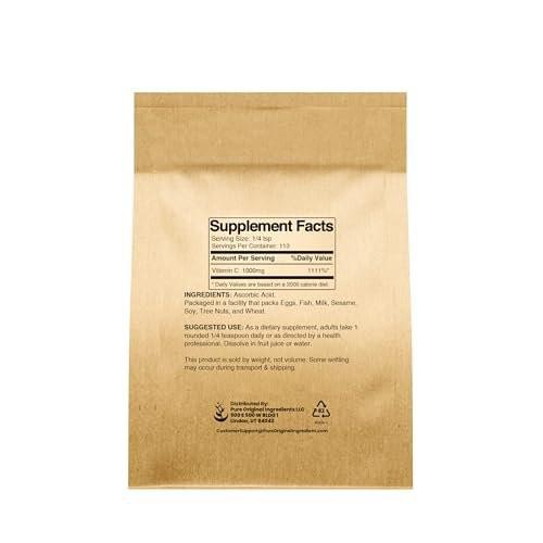 PURE ORIGINAL INGREDIENTS Vitamin C Pulver (4 oz) – Ascorbinsäure, Nicht GVO, Nahrungsergänzungsmittel