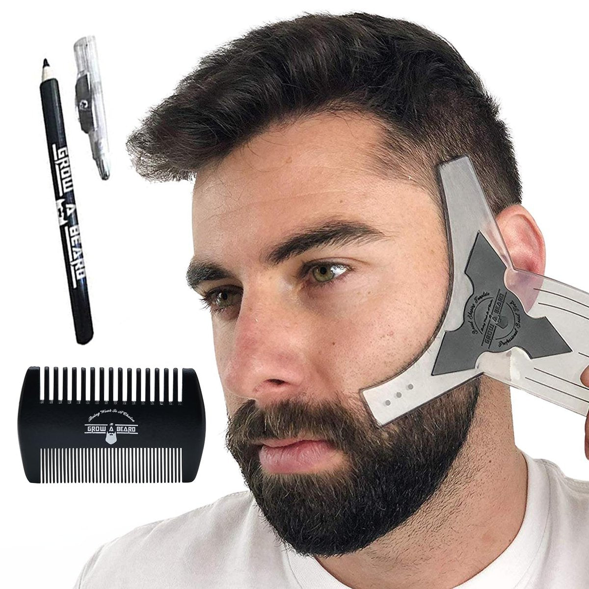 Bartformer & Barber Stift – Bartlinien-Werkzeug, Bartform-Schablone für Männer, perfekt zum Stylen und Kanten, inkl. Bartkamm