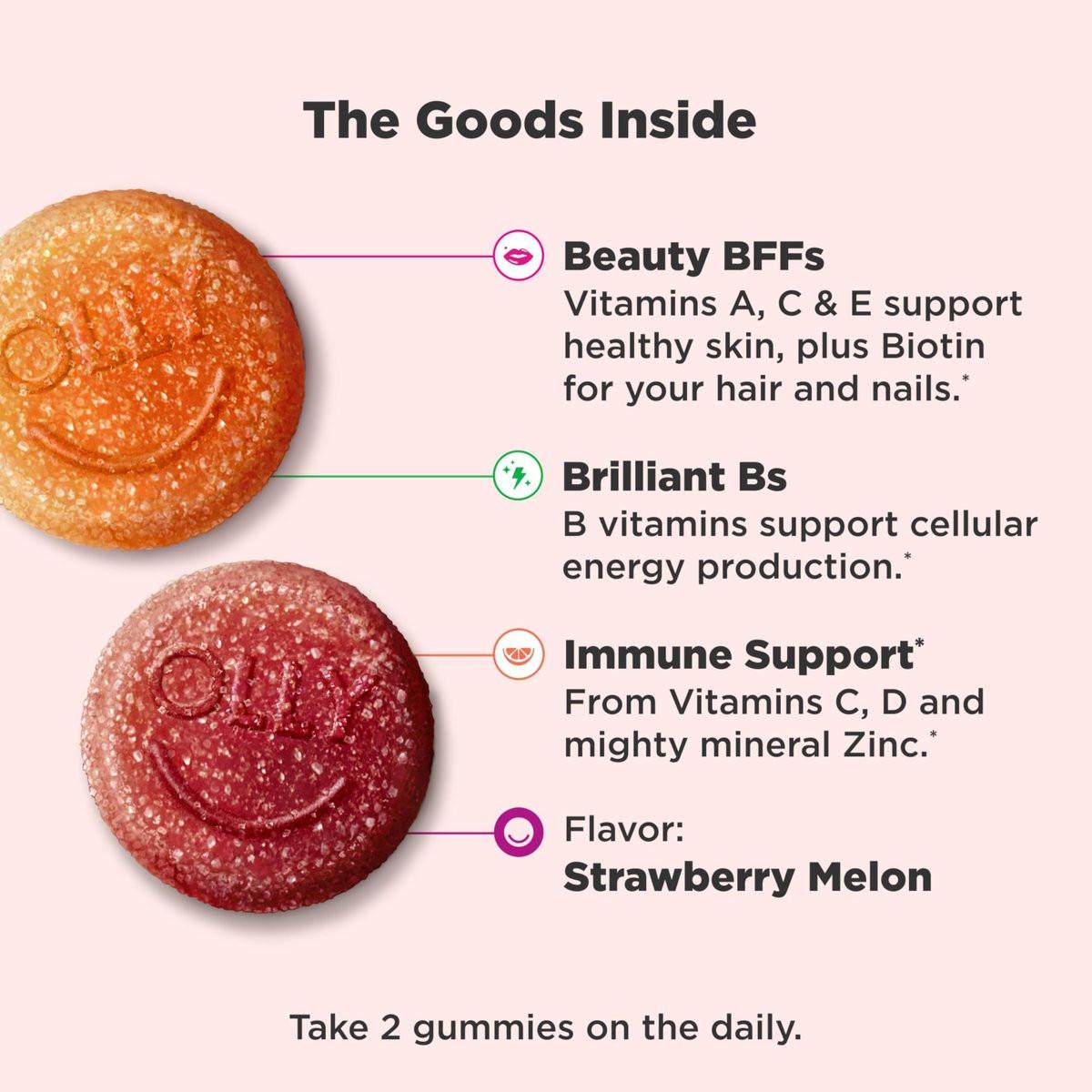 OLLY Teen Girl Multi Gummy – Multivitamin für Haut- und Immunsystemunterstützung mit 15 essenziellen Vitaminen, Biotin, Zink, Calcium – Beerig-Melonen-Geschmack – 70 Gummis (35 Tage Vorrat)