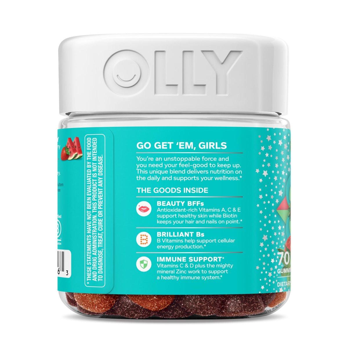 OLLY Teen Girl Multi Gummy – Multivitamin für Haut- und Immunsystemunterstützung mit 15 essenziellen Vitaminen, Biotin, Zink, Calcium – Beerig-Melonen-Geschmack – 70 Gummis (35 Tage Vorrat)