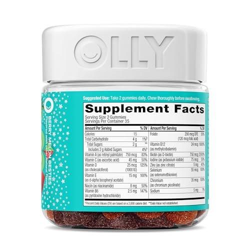 OLLY Teen Girl Multi Gummy – Multivitamin für Haut- und Immunsystemunterstützung mit 15 essenziellen Vitaminen, Biotin, Zink, Calcium – Beerig-Melonen-Geschmack – 70 Gummis (35 Tage Vorrat)