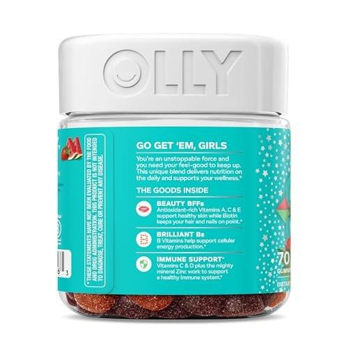 OLLY Teen Girl Multi Gummy – Multivitamin für Haut- und Immunsystemunterstützung mit 15 essenziellen Vitaminen, Biotin, Zink, Calcium – Beerig-Melonen-Geschmack – 70 Gummis (35 Tage Vorrat)