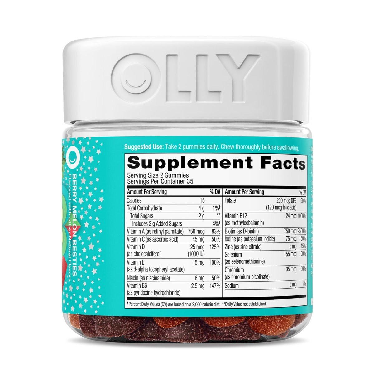 OLLY Teen Girl Multi Gummy – Multivitamin für Haut- und Immunsystemunterstützung mit 15 essenziellen Vitaminen, Biotin, Zink, Calcium – Beerig-Melonen-Geschmack – 70 Gummis (35 Tage Vorrat)