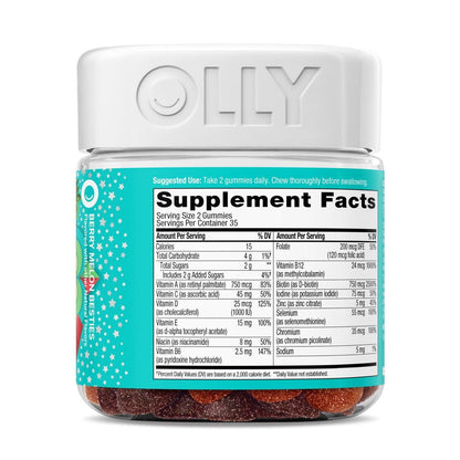 OLLY Teen Girl Multi Gummy – Multivitamin für Haut- und Immunsystemunterstützung mit 15 essenziellen Vitaminen, Biotin, Zink, Calcium – Beerig-Melonen-Geschmack – 70 Gummis (35 Tage Vorrat)