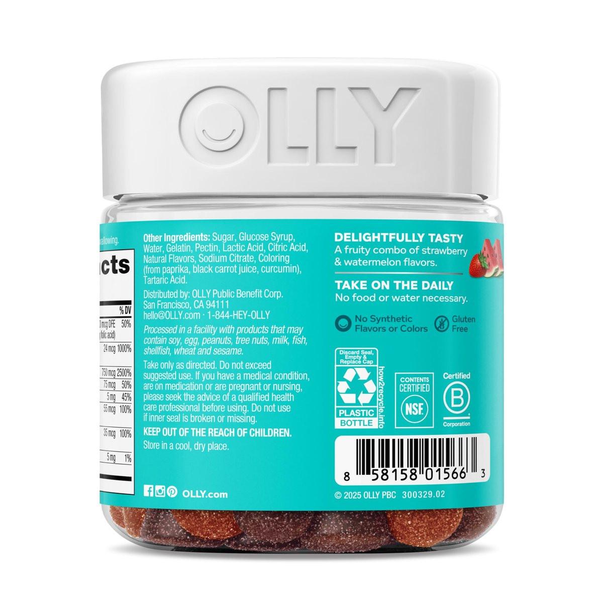 OLLY Teen Girl Multi Gummy – Multivitamin für Haut- und Immunsystemunterstützung mit 15 essenziellen Vitaminen, Biotin, Zink, Calcium – Beerig-Melonen-Geschmack – 70 Gummis (35 Tage Vorrat)