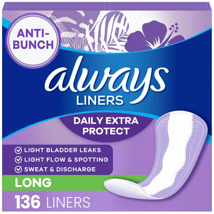Always Damenbinden Anti-Bunch Xtra Protection Daily Liners, Long, Ungrün, 136 Stück