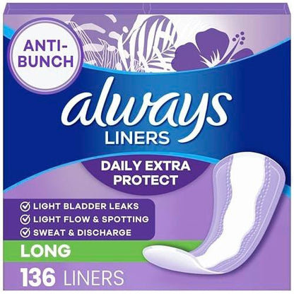 Always Damenbinden Anti-Bunch Xtra Protection Daily Liners, Long, Ungrün, 136 Stück