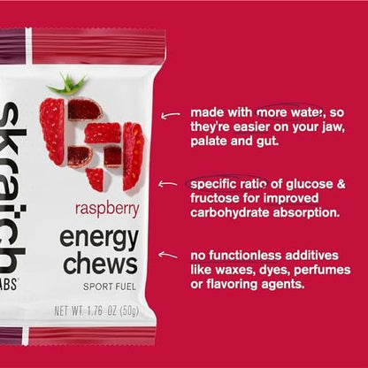 Skratch Labs Energy Chews – Schnelle Kohlenhydrate für Läufer & Radfahrer – Himbeer 10er-Pack – Glutenfrei, Vegan