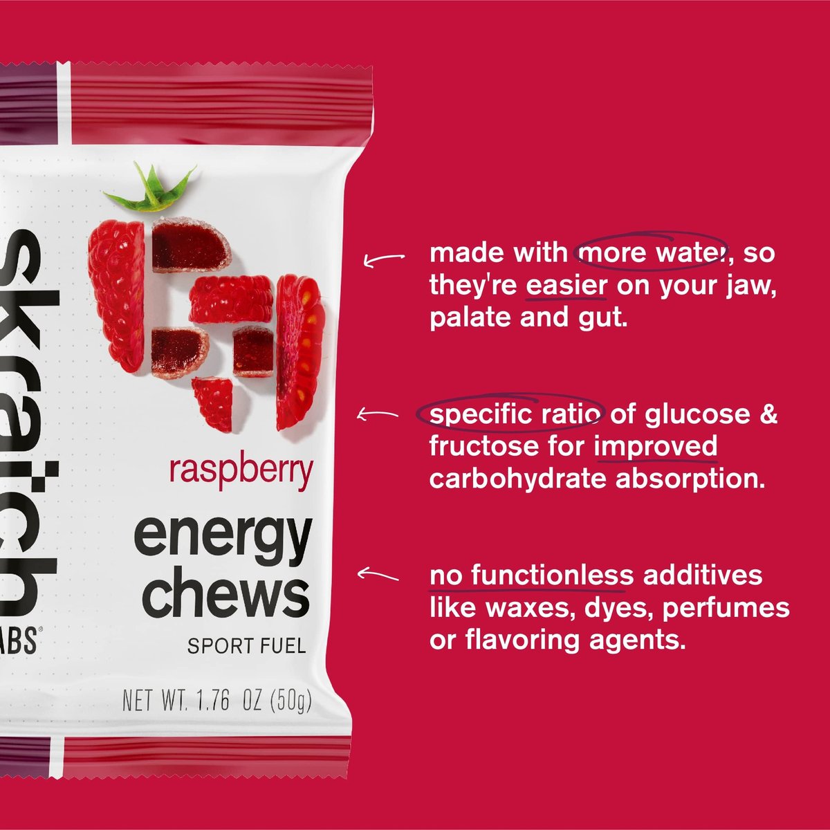 Skratch Labs Energy Chews – Schnelle Kohlenhydrate für Läufer & Radfahrer – Himbeer 10er-Pack – Glutenfrei, Vegan