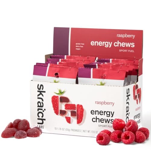 Skratch Labs Energy Chews – Schnelle Kohlenhydrate für Läufer & Radfahrer – Himbeer 10er-Pack – Glutenfrei, Vegan