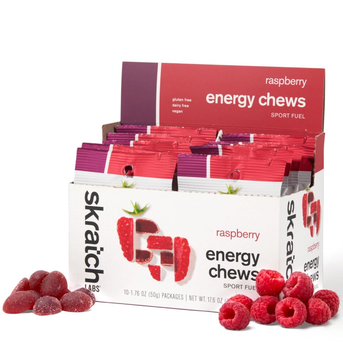 Skratch Labs Energy Chews – Schnelle Kohlenhydrate für Läufer & Radfahrer – Himbeer 10er-Pack – Glutenfrei, Vegan