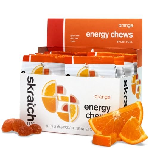 Skratch Labs Energie-Chews | Gummibärchen für Läufer, Radfahrer & Ausdauersportler | Schnelle Kohlenhydrate für Athleten, leicht verdaulich, mit echten Früchten | Gel-Alternative für lange Läufe & Fahrten | Orange 10er-Pack | Glutenfrei, vegan