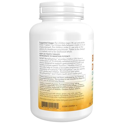 NOW Foods BerryDophilus™ – 2 Milliarden Probiotika, 10 Stämme, Xylitol-gesüßt, 120 Kautabletten