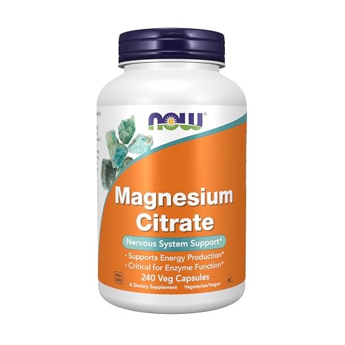NOW Foods Magnesiumcitrat – 240 vegane Kapseln für Nervensystem & Enzymfunktion