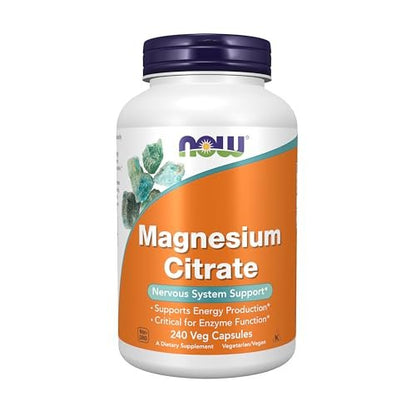 NOW Foods Magnesiumcitrat – 240 vegane Kapseln für Nervensystem & Enzymfunktion