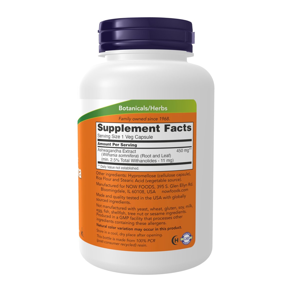 NOW Foods Nahrungsergänzungsmittel, Ashwagandha (Withania somnifera) 450 mg (standardisierter Extrakt), 180 vegane Kapseln