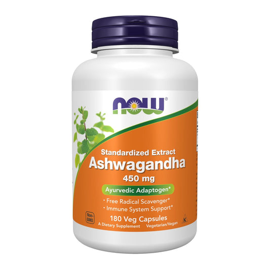 NOW Foods Nahrungsergänzungsmittel, Ashwagandha (Withania somnifera) 450 mg (standardisierter Extrakt), 180 vegane Kapseln
