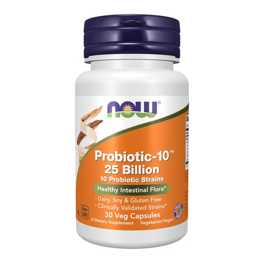 NOW Foods Probiotic-10™ 25 Milliarden, 10 probiotische Stämme, milch-, soja- und glutenfrei, stammgeprüft, 30 vegane Kapseln