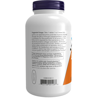 NOW Foods L-Lysin 1.000 mg, Doppelte Stärke, 250 Tabletten - Nahrungsergänzungsmittel mit L-Lysin Hydrochlorid