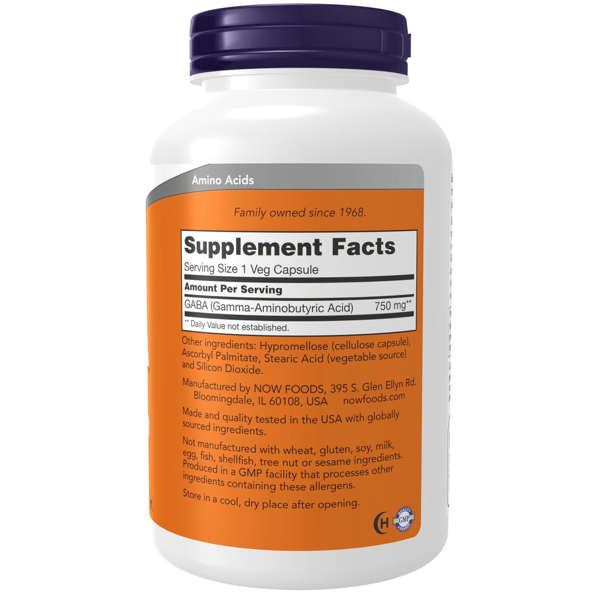 NOW Foods GABA (Gamma-Aminobutyric Acid) 750 mg – 200 vegane Kapseln zur Unterstützung des Nervensystems