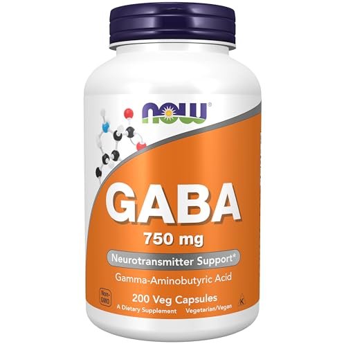 NOW Foods GABA (Gamma-Aminobutyric Acid) 750 mg – 200 vegane Kapseln zur Unterstützung des Nervensystems
