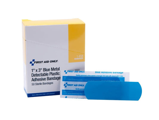 First Aid Only 1-658 Pflaster, blau, metalldetektierbar, 1 x 3 Zoll, 50 Stück