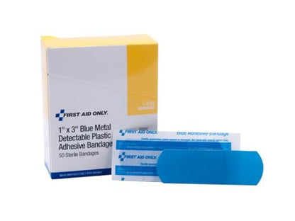 First Aid Only 1-658 Pflaster, blau, metalldetektierbar, 1 x 3 Zoll, 50 Stück