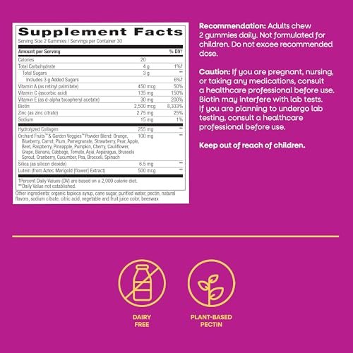 Nature's Way Alive! Haar, Haut & Nägel Premium Gummibärchen, Schönheitsformel*, mit Kollagen, Biotin, Vitamin C & E, Erdbeergeschmack, 60 Gummibärchen