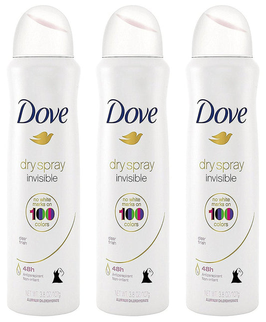 Dove Antitranspirant Trockenspray – Unsichtbar – Klarer Finish – 3,8 OZ (107 g) pro Dose – Packung mit 3 Dosen