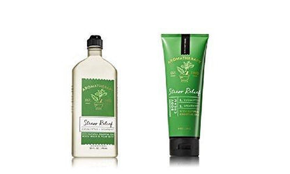 Bath & Body Works Aromatherapy Stress Relief – Eukalyptus & Minze Set: Duschgel & Schaumbad 295 ml + Körpercreme 227 g