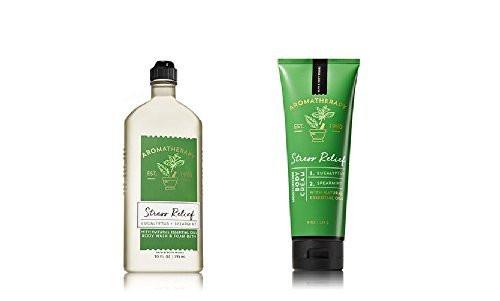 Bath & Body Works Aromatherapy Stress Relief – Eukalyptus & Minze Set: Duschgel & Schaumbad 295 ml + Körpercreme 227 g
