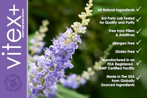 VH Nutrition VITEX+ | Vitex-Keuschbaum-Kapseln für Frauen | Hormonelle Balance & Fruchtbarkeitsunterstützung* | 650 mg pro Portion Vitex-Beeren-Extrakt-Pulver | 60 Kapseln