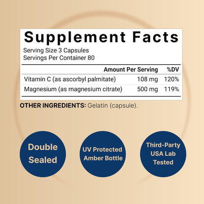 NatureBell Reines Magnesiumcitrat 500 mg pro 3 Kapseln, 240 Kapseln pro Flasche | Hochreine elementare Form | Nicht-GVO, glutenfrei