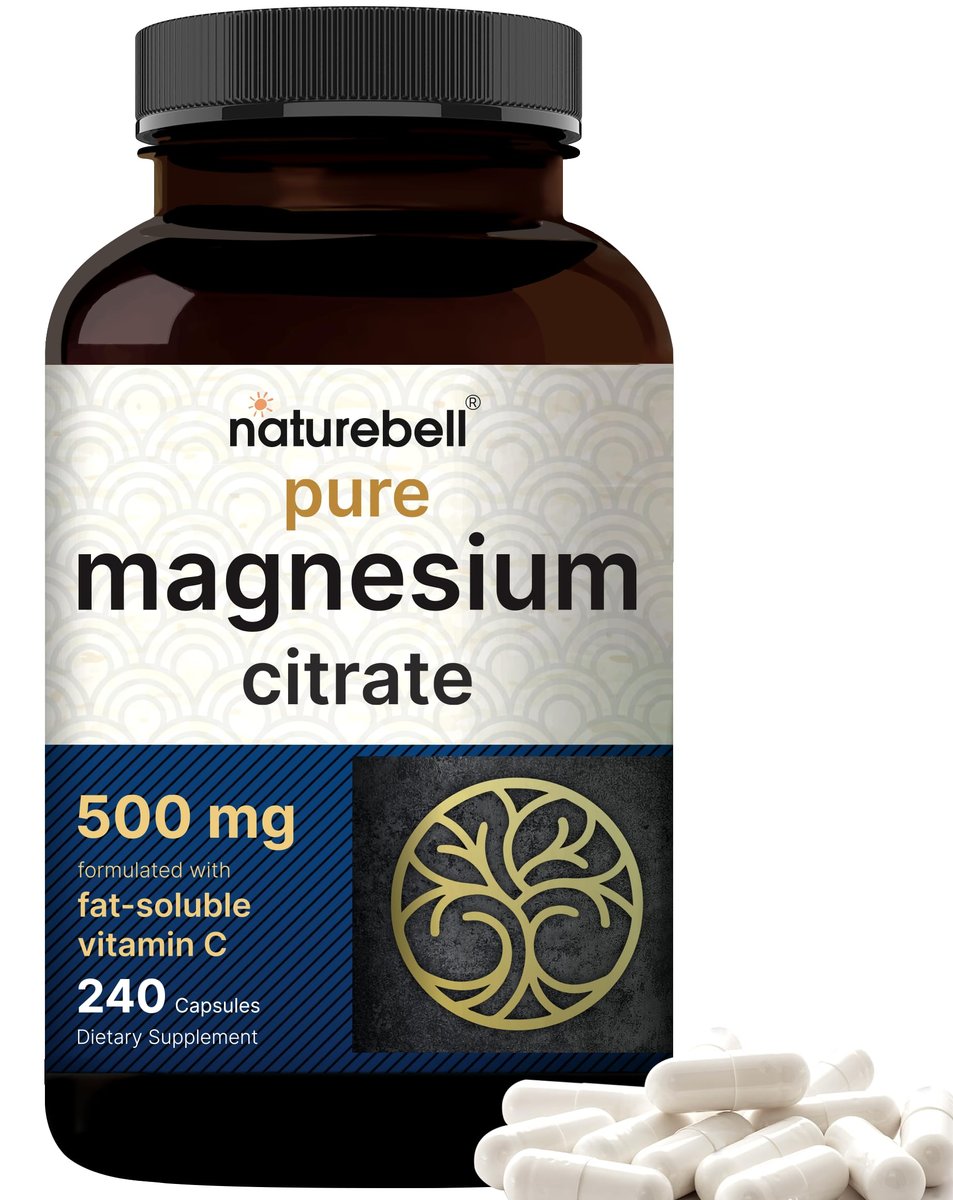 NatureBell Reines Magnesiumcitrat 500 mg pro 3 Kapseln, 240 Kapseln pro Flasche | Hochreine elementare Form | Nicht-GVO, glutenfrei