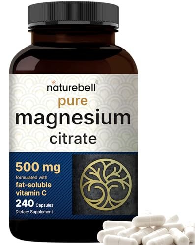 NatureBell Reines Magnesiumcitrat 500 mg pro 3 Kapseln, 240 Kapseln pro Flasche | Hochreine elementare Form | Nicht-GVO, glutenfrei