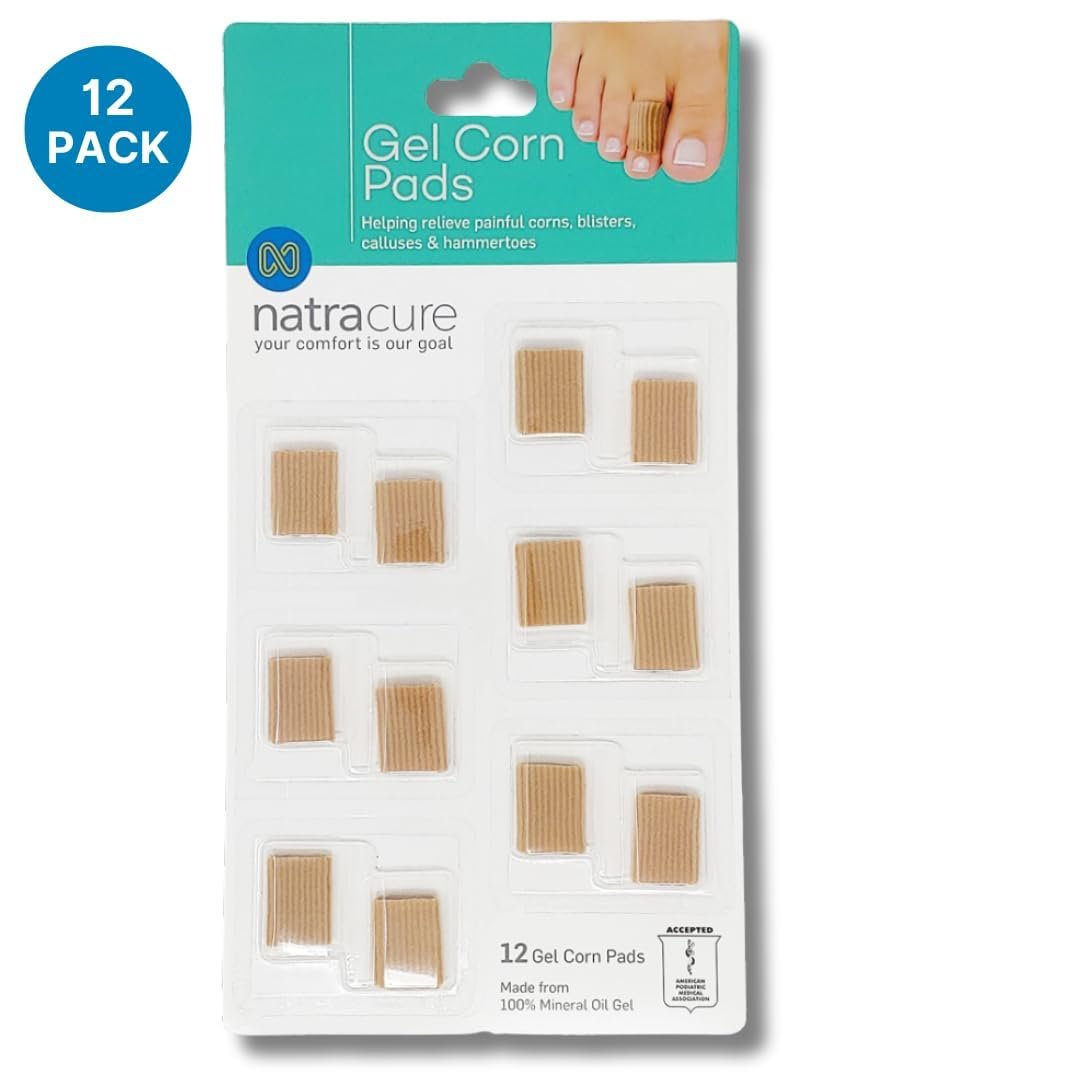 NatraCure Gel Zehenschoner – Wiederverwendbare Zehenkappen für Frauen und Männer, Verbände, Polster, Hüllen für eingewachsene Zehennägel, Hühneraugen, Blasen, Plantarwarzen – 12er-Pack